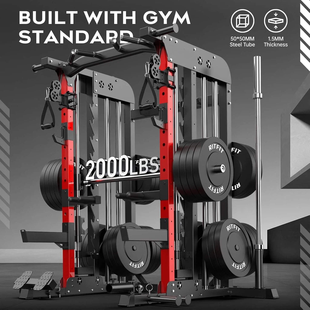 Rovix Premium 2000LBS All-In-One Squat Rack Power Cage with Smith Machine