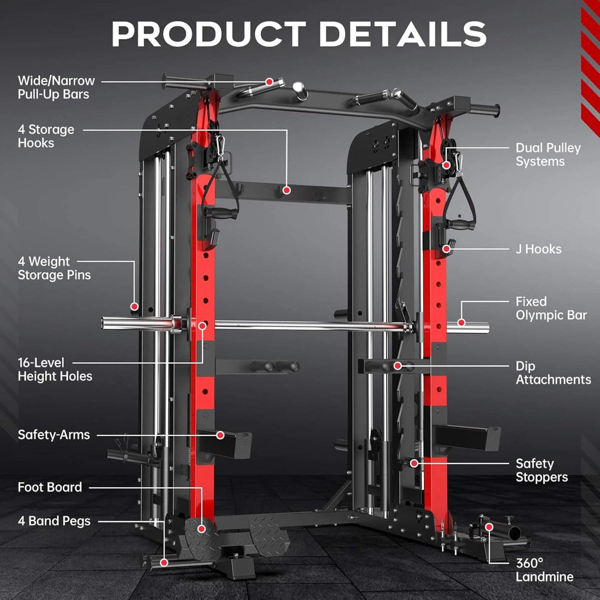 Rovix Premium 2000LBS All-In-One Squat Rack Power Cage with Smith Machine