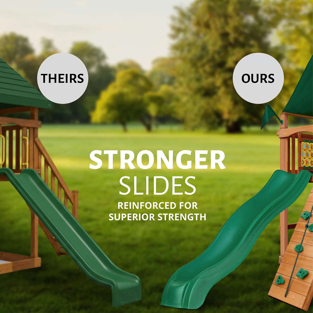 Premium Cedar Wood Swing Set With 3 Play Decks 3 Slides And Monkey Bars