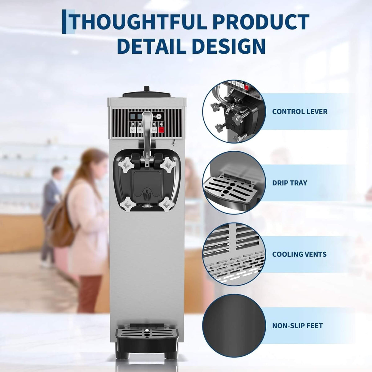 Single-Flavor 6L Commercial 1500W Countertop Soft Serve Ice Cream Machine