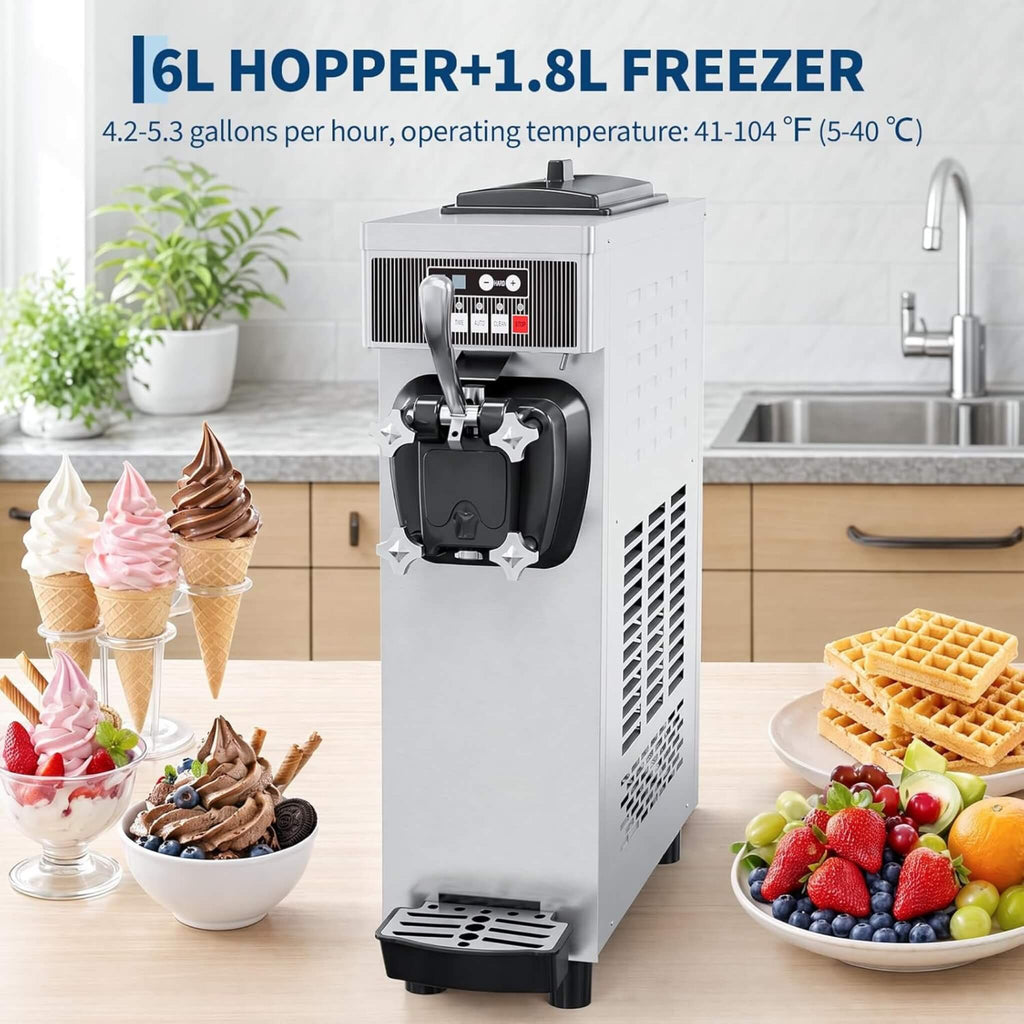 Single-Flavor 6L Commercial 1500W Countertop Soft Serve Ice Cream Machine