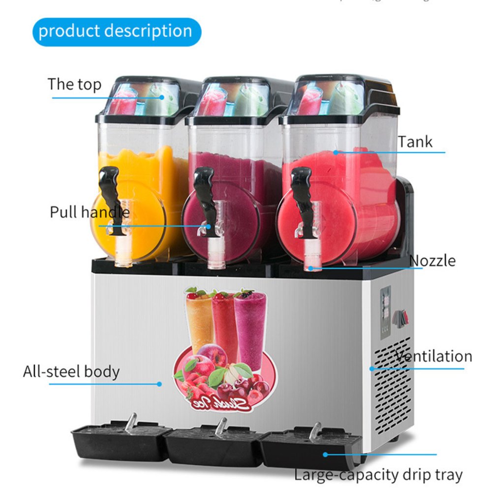 Premium Commercial Stainless Steel Slushy Machine With Triple Tank Advance Cooling, 45L