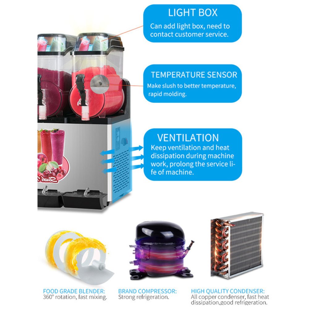 Premium Commercial Stainless Steel Slushy Machine With Triple Tank Advance Cooling, 45L