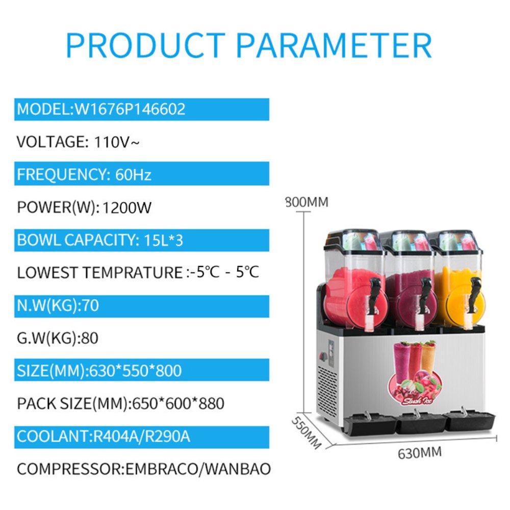 Premium Commercial Stainless Steel Slushy Machine With Triple Tank Advance Cooling, 45L