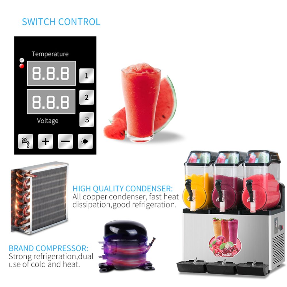 Premium Commercial Stainless Steel Slushy Machine With Triple Tank Advance Cooling, 45L