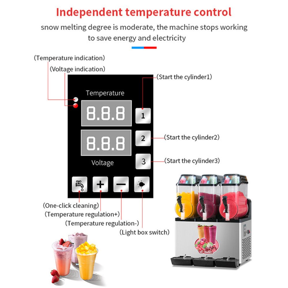 Premium Commercial Stainless Steel Slushy Machine With Triple Tank Advance Cooling, 45L