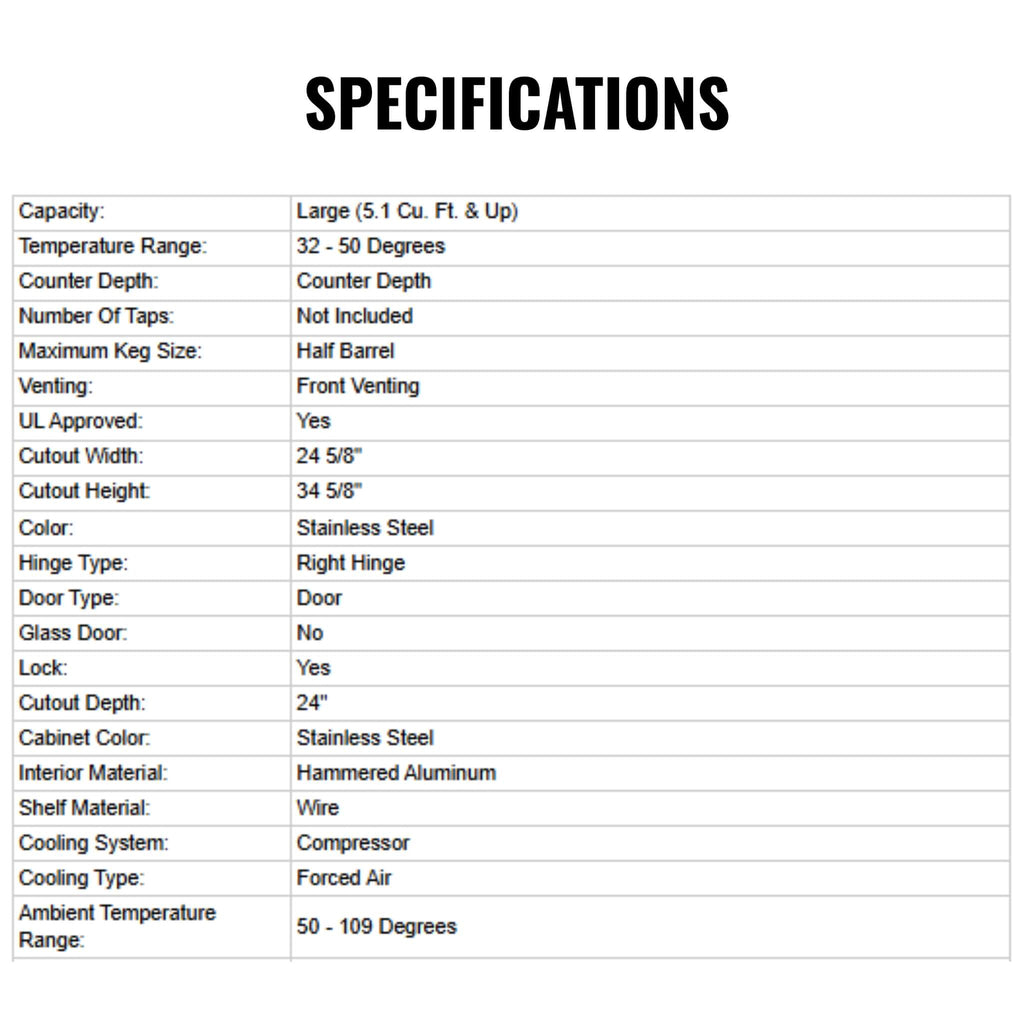 Summerset 6.6C Deluxe Outdoor Rated Kegerator With No Tap