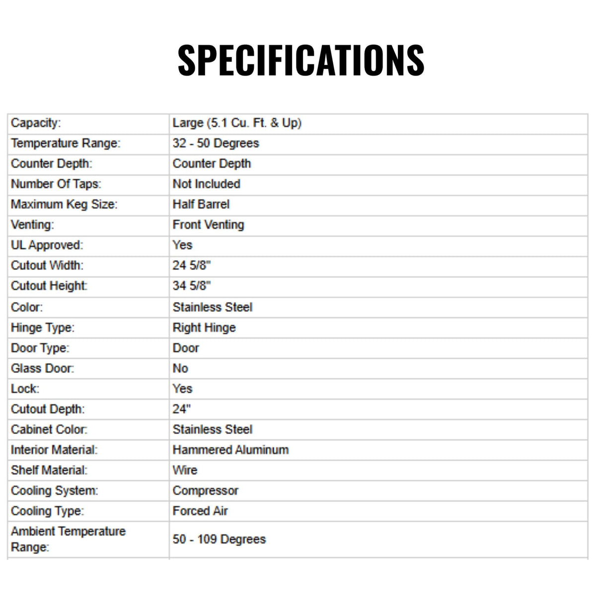 Summerset 6.6C Deluxe Outdoor Rated Kegerator With No Tap